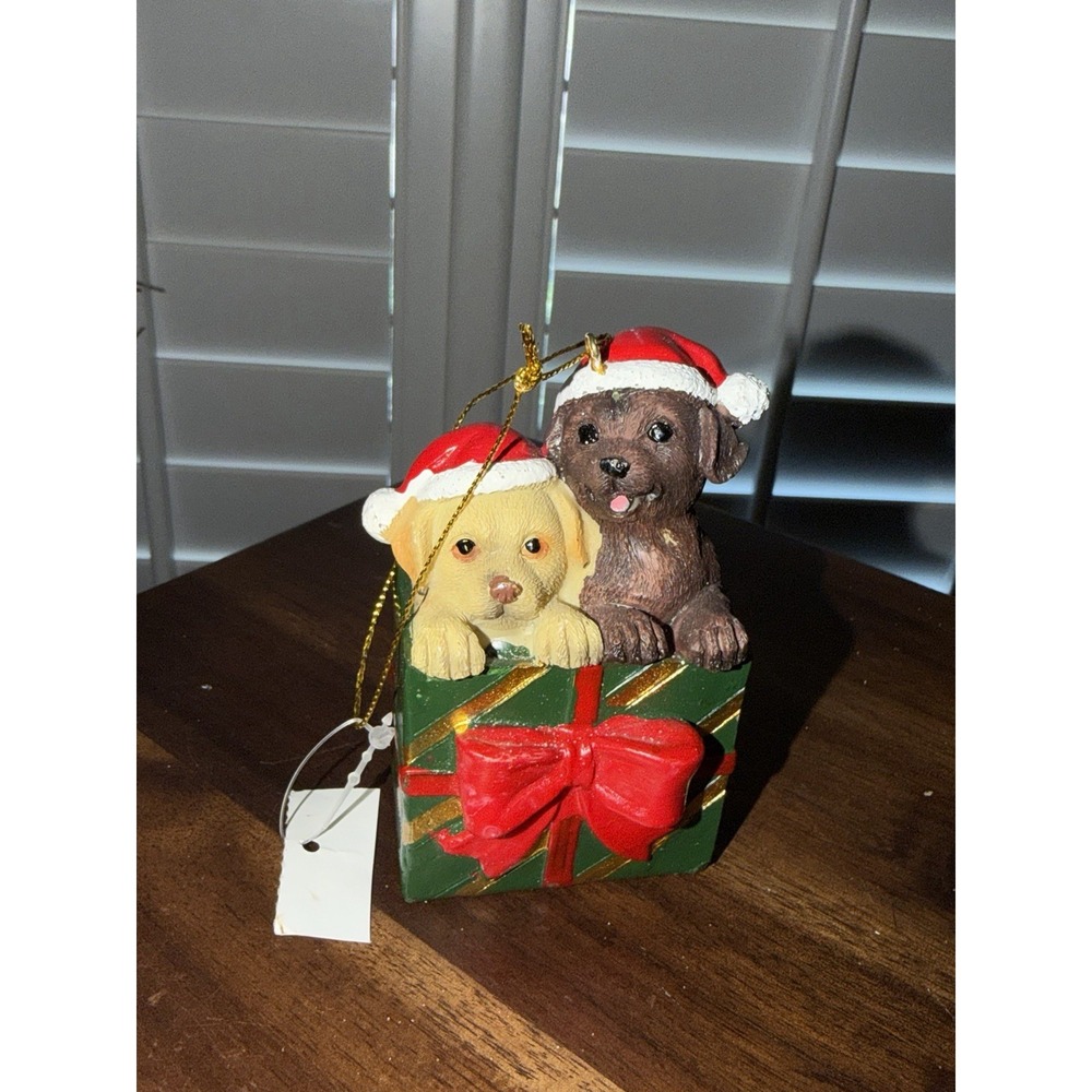 Lab Dog Christmas Ornament Gift Box Festive Bow Holiday Decor New
